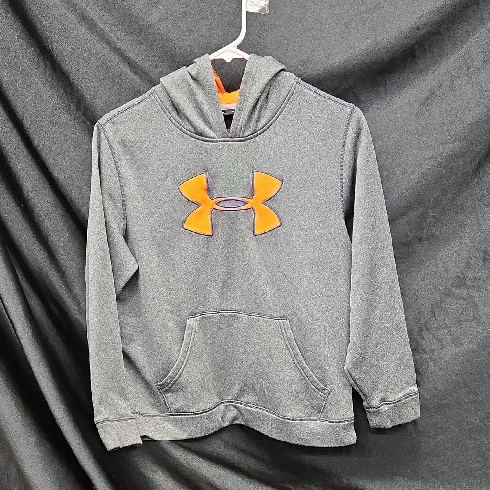 Under Armour Charcoal Hoodie with Vibrant Orange Emblem